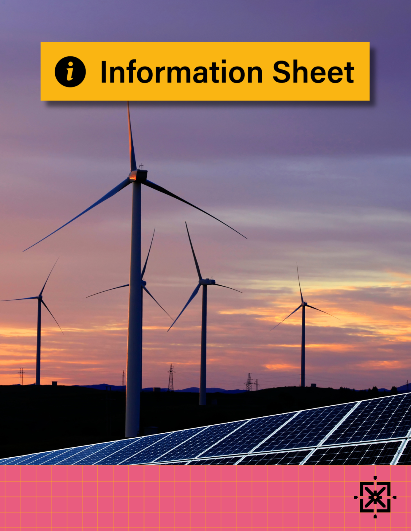 An image of wind turbines with the text 'information sheet'