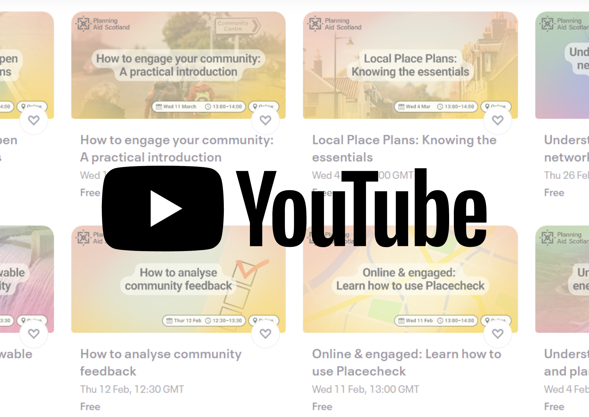 A page showing the Planning Hub training courses and the YouTube logo.