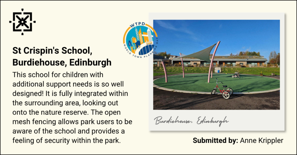 This school for children with additional support needs is so well designed! It is fully integrated within the surrounding area, looking out onto the nature reserve. The open mesh fencing allows park users to be aware of the school and provides a feeling of security within the park.